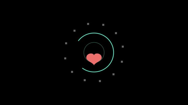 Animated heart padlock loading icon rotating with circular graphic lines on black backdrop.