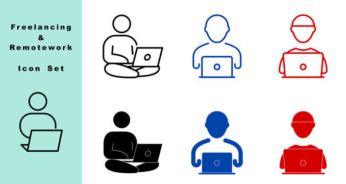 freelancing and remote work laptop user icon set for digital workspace