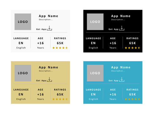 app download interface card template set with logo ratings and age details