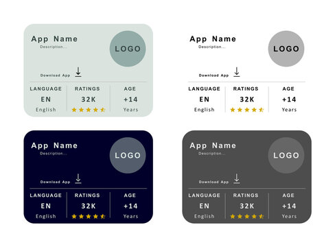 app store interface card template set with ratings download and app details