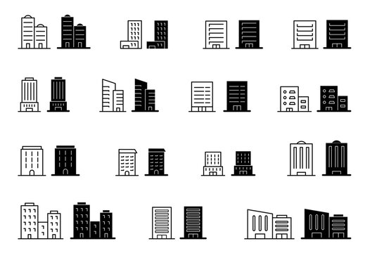 building icons &mdash; architecture city skyline outline set