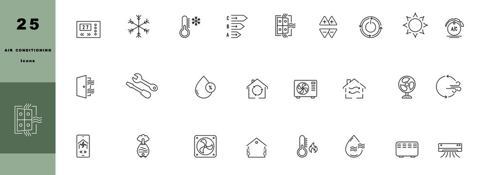 air conditioning and cooling system icon set