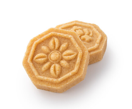 Traditional Chinese peanut mung bean cake isolated on white background with clipping path