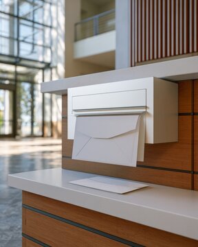 Dorm Key Return Slot with Blank Envelopes at Student Housing Office Counter