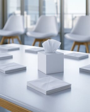 Bereavement support office table with tissue box and resource packets