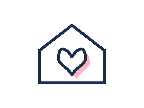 Minimalist icon of a heart shape centered inside a simple house outline