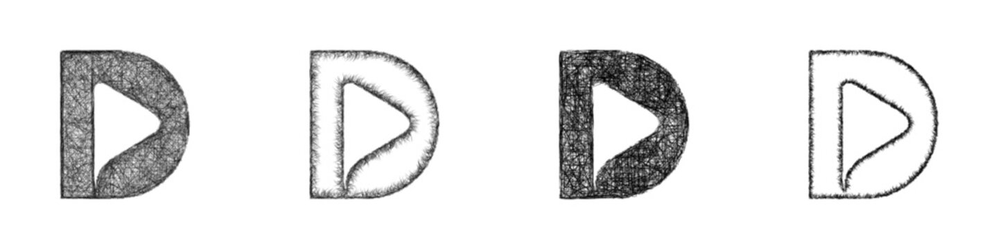 Sketch monochrome letter D logo design set