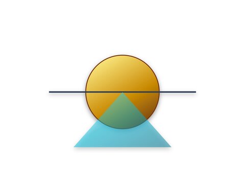 Minimalist geometric illustration featuring a golden circle and blue triangle