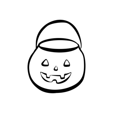 Simple outline of a pumpkin basket with a cute smiling face