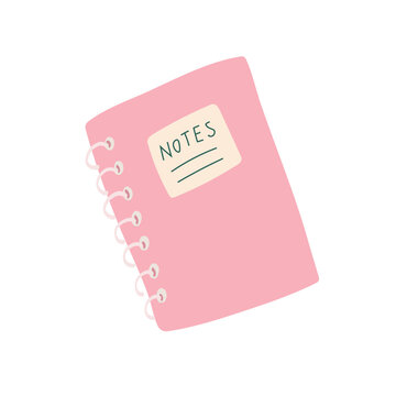 Pink spiral notebook with notes label on minimalist background