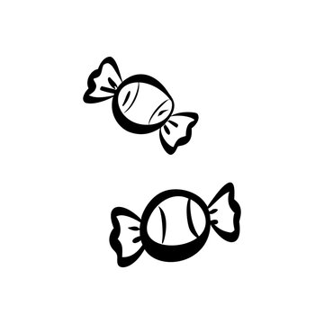 Black and white candy icon design featuring wrapped sweets