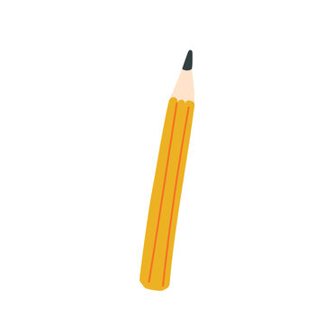 Simple yellow pencil with red stripes on white background