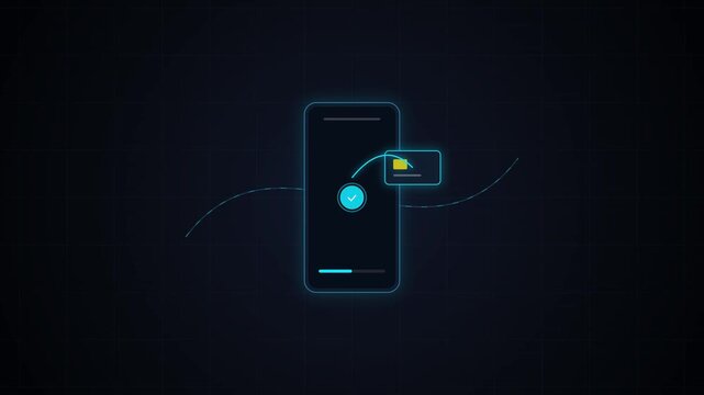 Animated concept of secure mobile data transfer, illustrating modern smartphone technology facilitating seamless file sharing in a vibrant digital environment