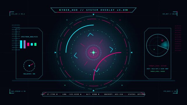 Futuristic digital HUD interface displaying radar and data analytics