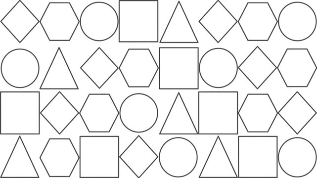Geometric shapes pattern - square - circle - triangle - diamond - and hexagon outlines