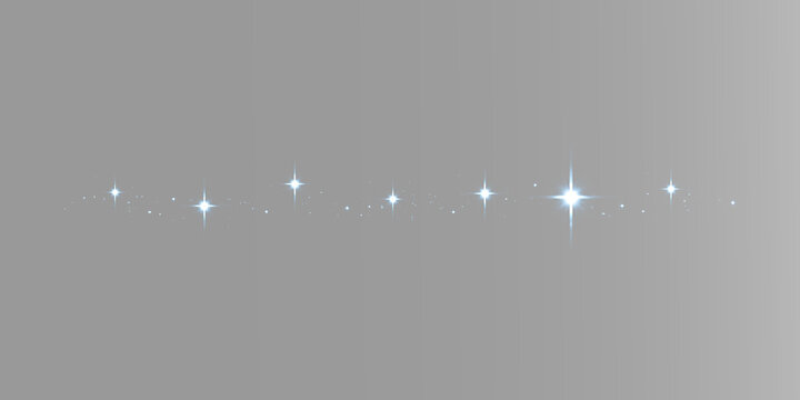 Scattered blue stars and cyan sparkling lights on soft gray, delicate celestial glitter with dreamy glow, shimmer and magical shine