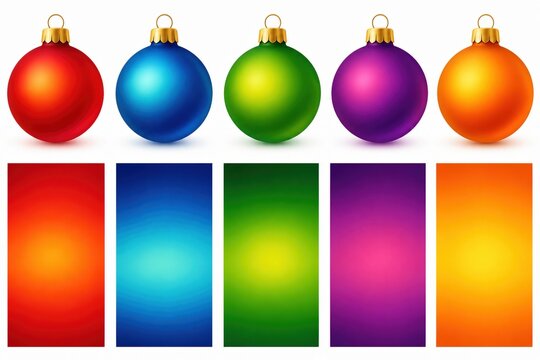 Set of colorful Christmas tree ornaments and matching gradient backgrounds