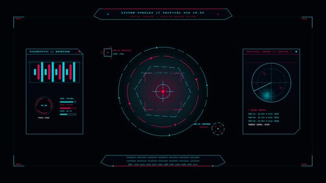 Futuristic Tactical HUD Interface with Radar and Targeting Reticle