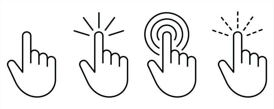 Click Cursor Hand Icon Set &ndash; Tap Pointer, Touch Click, Finger Press Outline Icons