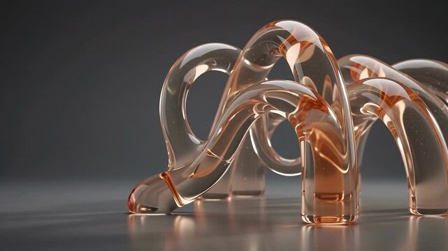 Abstract 3D Glass Arc Tubes with Amber Fluid Refraction Render.