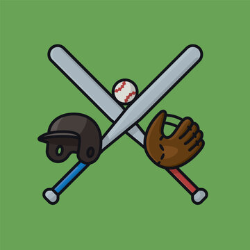Baseball bats, helmet, ball and glove vector illustration
