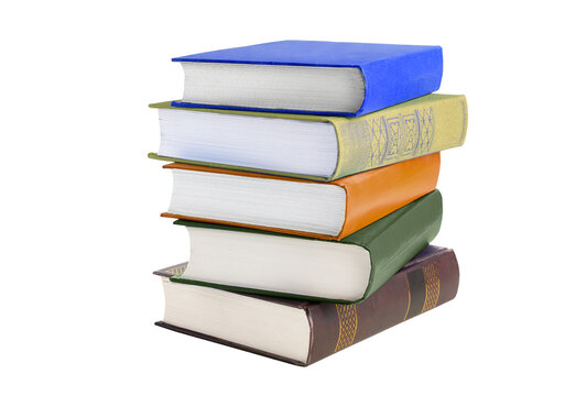 Stack of colorful books isolated on white background