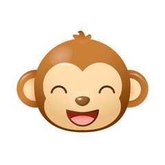 Obraz premium Monkey Happy Face Emoji Cute Cartoon Animal Icon