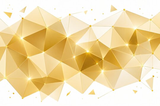 Abstract golden triangle geometric background with shiny light sparkles