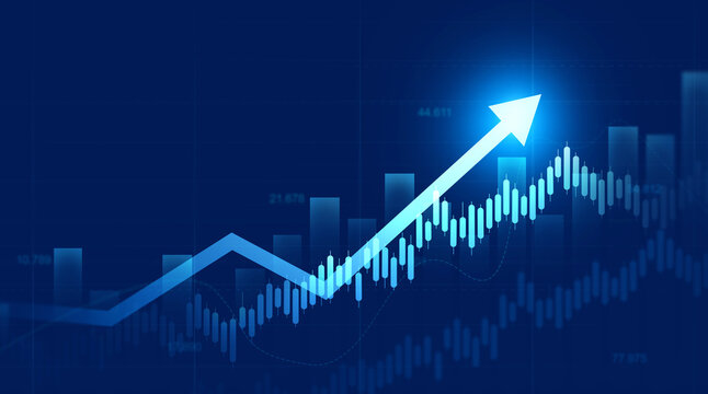 Business financial chart with moving up arrow graph.Financial data charts with glowing stock market graphs.Stock market investment data and analysis finance graph.	
