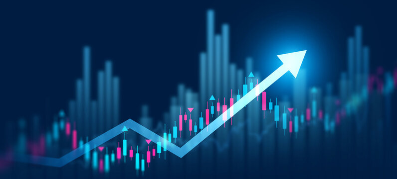 Stock market graph chart showing business growth, rising trends, financial performance, investment progress, profit increase, and market success indicators.Investment finance chart growth graph.	
