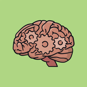 Human brain with brain convolutions shaped like cogs vector illustration. Symbol for World Creativity and Innovation Day on April 21.