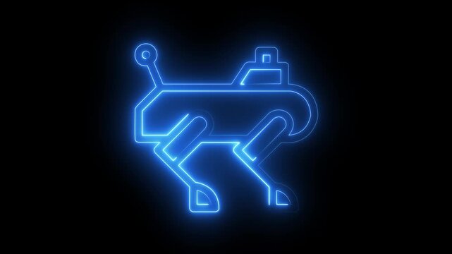 abstract glowing neon Futuristic Robot Representing Artificial Intelligence, Automation and Smart Technology icon on black background 
