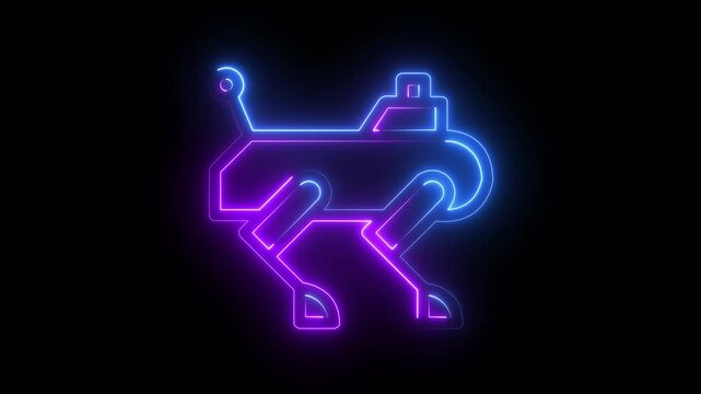 abstract glowing neon Futuristic Robot Representing Artificial Intelligence, Automation and Smart Technology icon on black background 