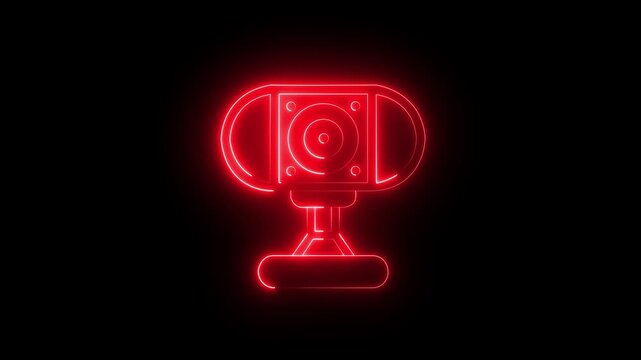 Glowing neon Security Camera for Video Surveillance, Monitoring and Protection  Icon on black background.