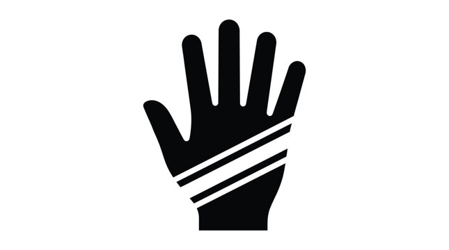 Minimalist black hand silhouette graphic featuring parallel white stripes isolated on a plain white digital background