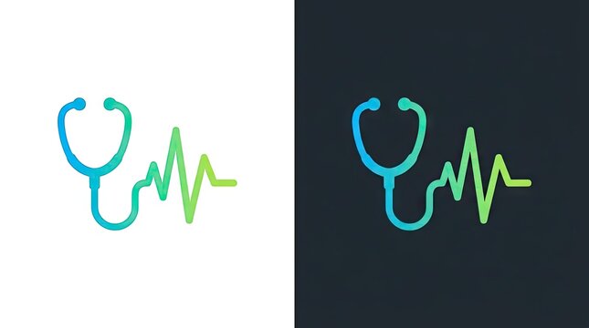 Stethoscope logo with medical heartbeat line icon