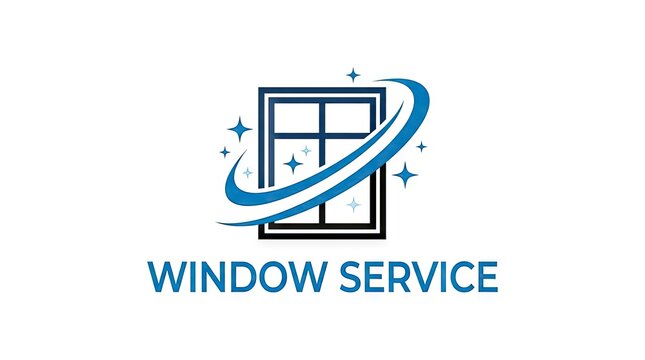 Window service logo with glass pane and blue swoosh.