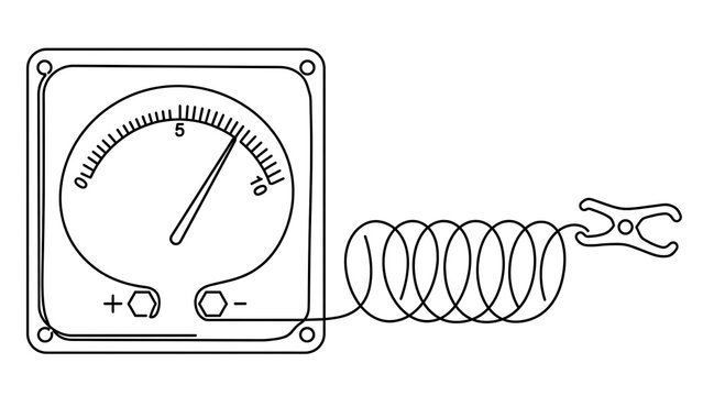 Analog ammeter with coil and clamp on white background.