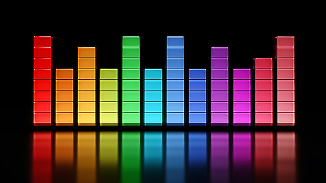 Colorful digital audio equalizer bars on black background