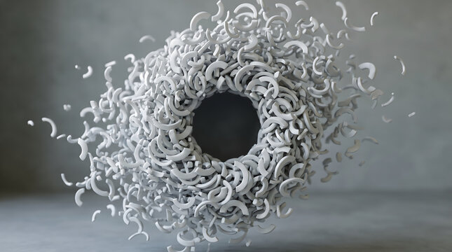Explosive dynamic splash sculpture surrounding black central void