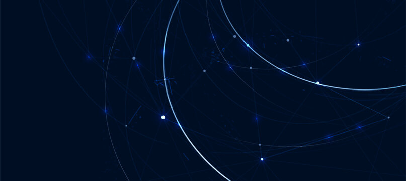 Abstract digital network technology background with glowing blue lines and dots
