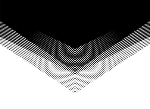 Smooth Vector transition from black to white with broken long shapes. Sharp Arrow, pointer. Pattern from lines. Striped halftone. Design element. Divided Vector background for covers, advertising, pac