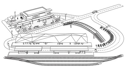 Obraz premium Detailed model train layout on white background.