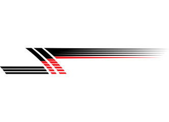 Obraz premium Sports vector pattern of black and red sharp lines on a white background. Racing stripe. Applique. Speed ​​design element for car body, boat, motorcycle, sportswear, toy. Vector background for covers,