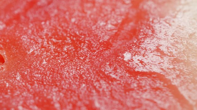 Watermelon slice interior surface macro close up presentation slowly rotating stock footage