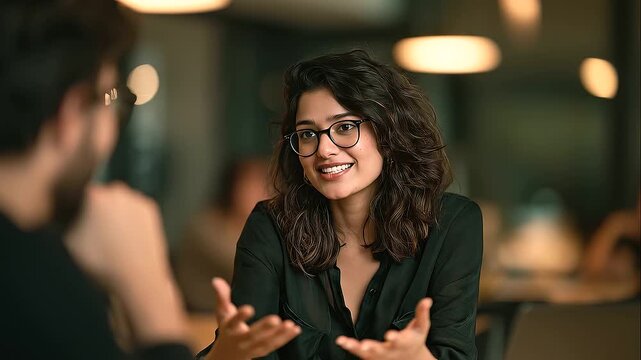 Indian HR Manager Conducting Employee Evaluation in Modern Office An Indian HR professional discussing performance metrics and career growth opportunities with an employee, offerin
