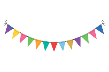 Obraz premium Colorful party bunting flags strung on a string for celebration and decoration with copy space