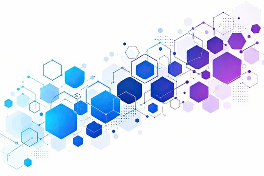 Abstract wave of blue and purple hexagons on a white background