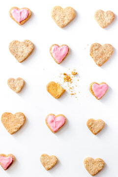 cookies for Valentine Day heartshaped on white background top view