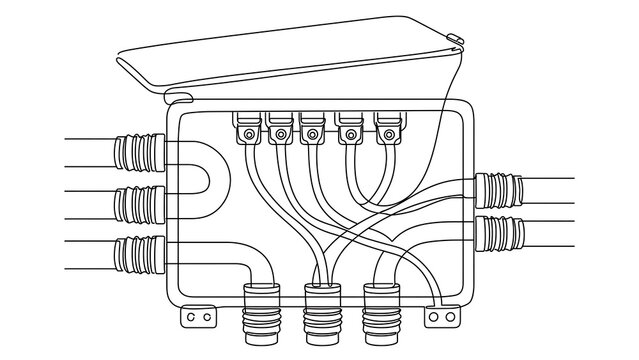 Electrical junction box wiring diagram white background.